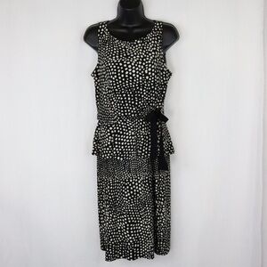 TAYLOR Peplum Wrap Illusion Sleeveless Flattering Polka Dot Midi Dress